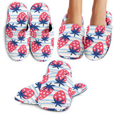 Strawberry Pattern Blue Lines Background Slippers