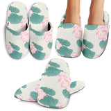 Pink Lotus Waterlily Leaves Pattern Slippers