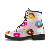 Donut Pattern Glaze Pink Background Leather Boots