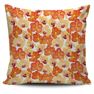 Orange Yellow Orchid Flower Pattern Background Pillow Cover