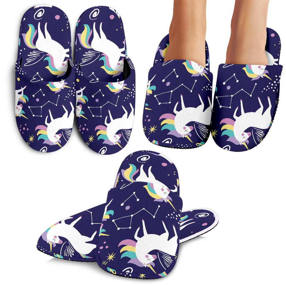 Hand Drawn Cute Unicorn Star Planet Slippers
