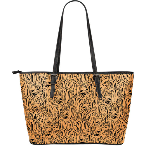 Bengal Tigers Pattern Large Leather Tote Bag