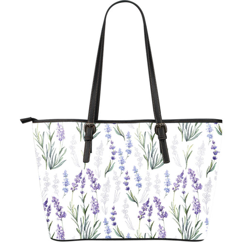 Hand Painting Watercolor Lavender Large Leather Tote Bag