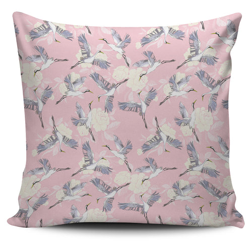 Japanese Crane Rose Pattern Pillow Cover