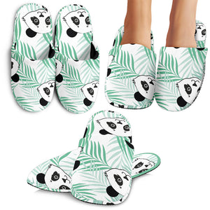 Panda Pattern Tropical Leaves Background Slippers