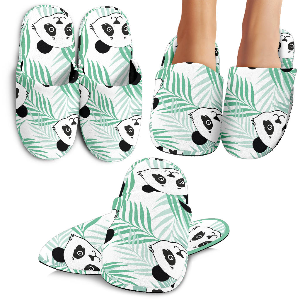 Panda Pattern Tropical Leaves Background Slippers