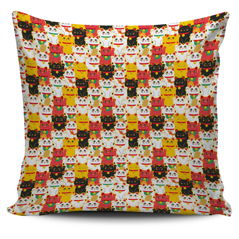 Colorful Maneki Neko Lucky Cat Pattern Pillow Cover