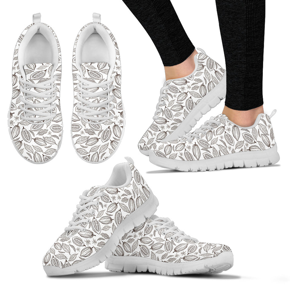 Cocoa Beans Leaves Pattern Women'S Sneaker Shoes