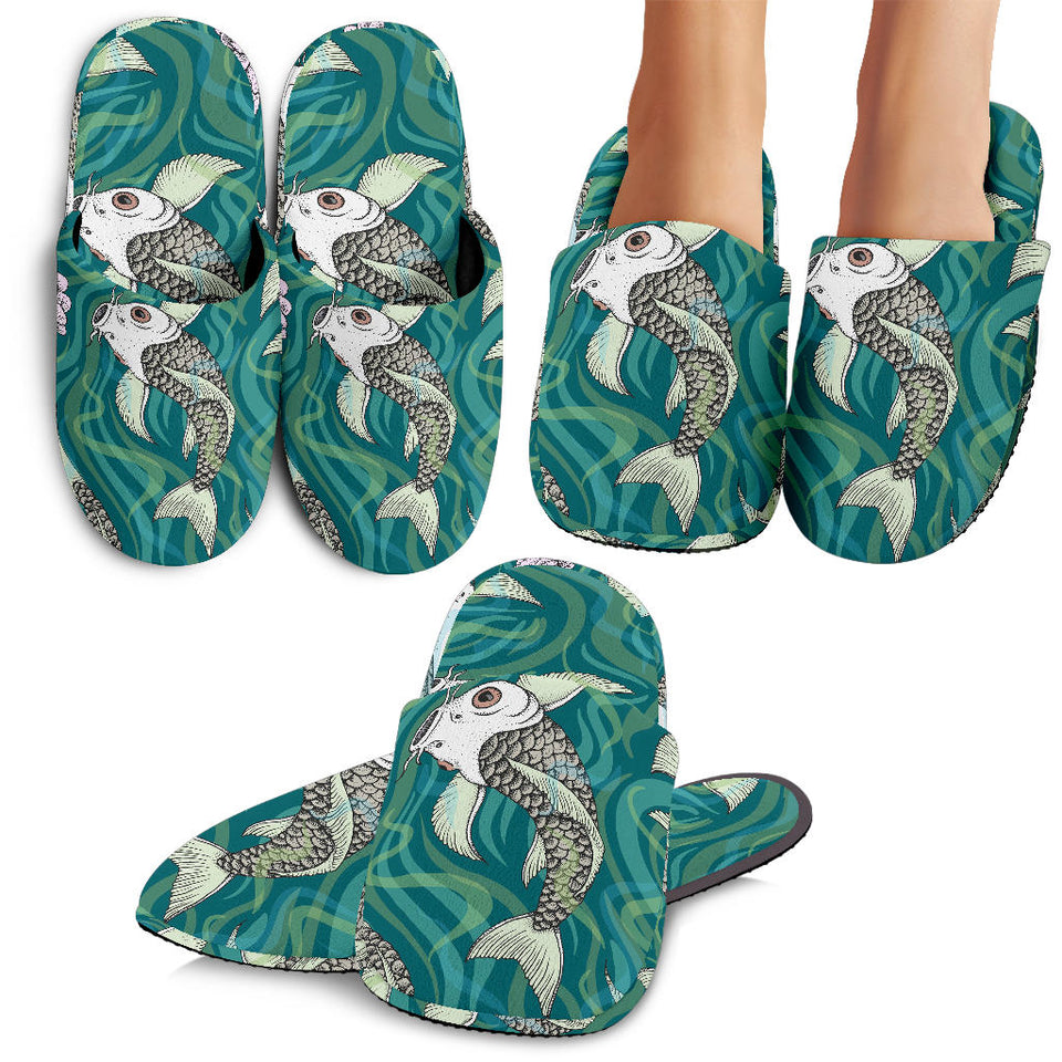 Koi Fish Carp Fish Lotus Pattern Slippers