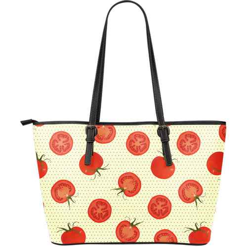 Tomato Dot Background Large Leather Tote Bag