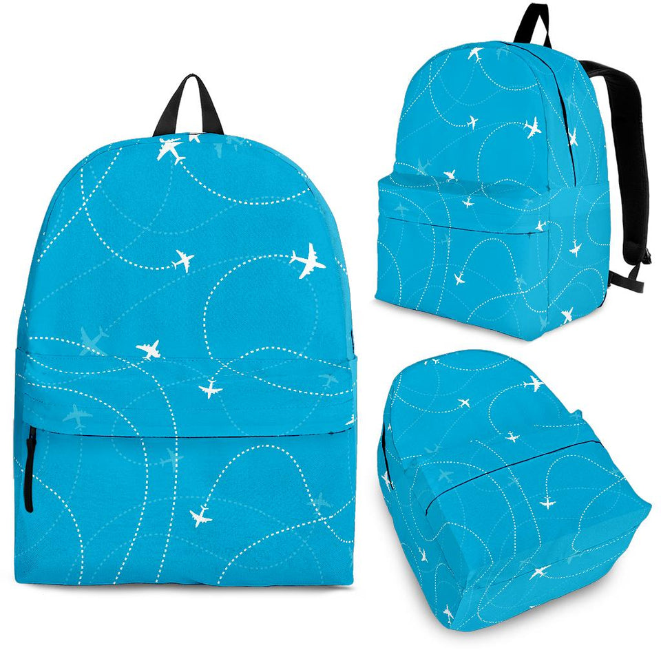 Airplane Destinations Blue Background Backpack