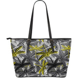 Hand Drawn Dragonfly Pattern Large Leather Tote Bag