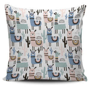 Lama Alpaca Cactus Hand Drawn Pattern Pillow Cover