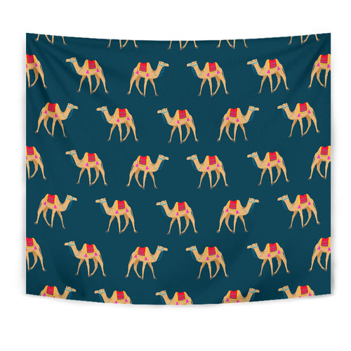 Camel Pattern Blue Blackground Wall Tapestry