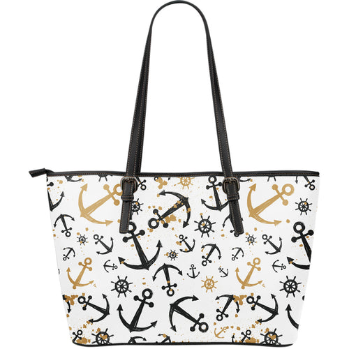 Anchors Rudders Pattern Large Leather Tote Bag