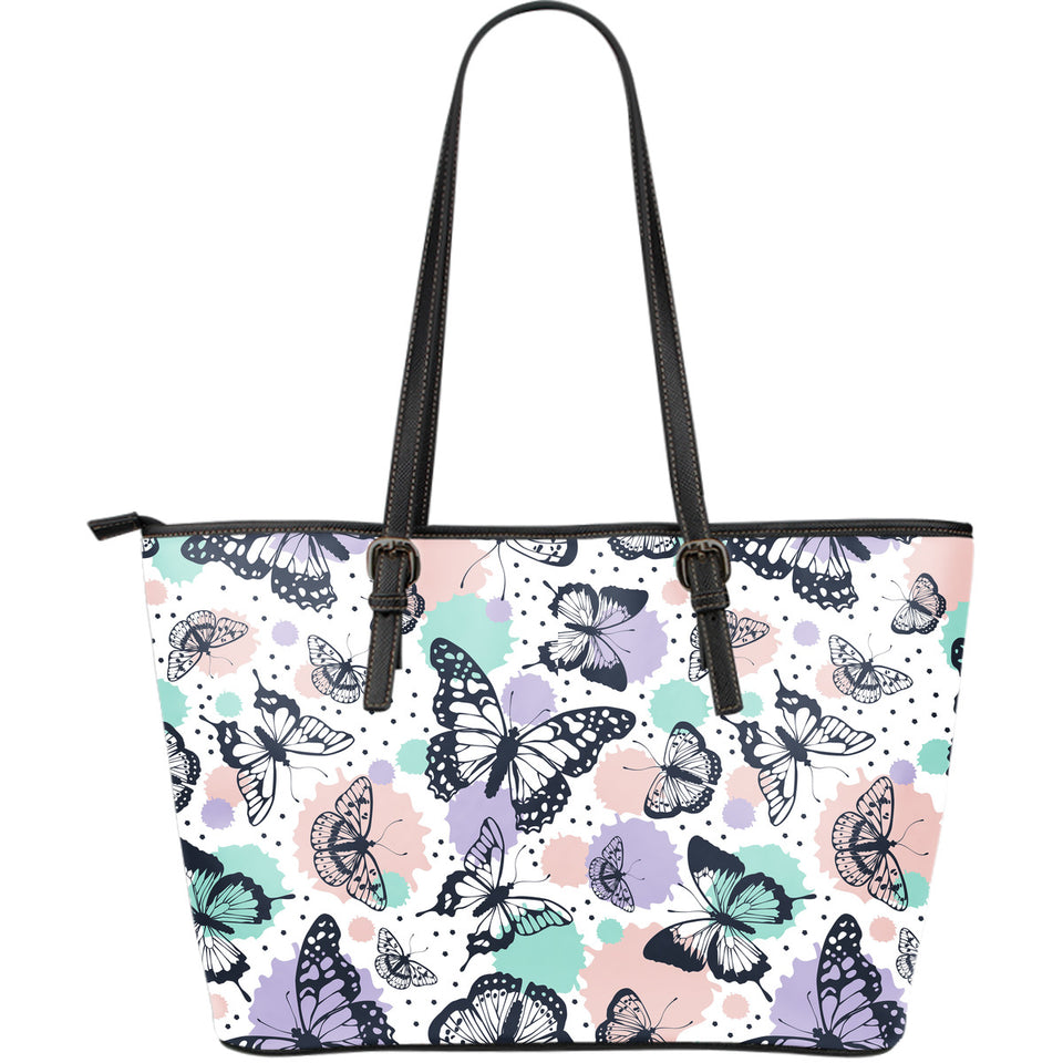 Butterfly Pattern Large Leather Tote Bag