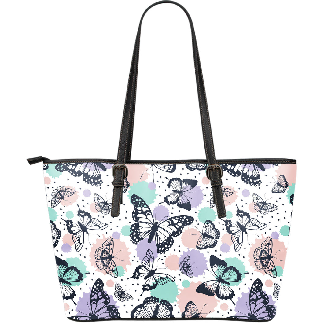 Butterfly Pattern Large Leather Tote Bag