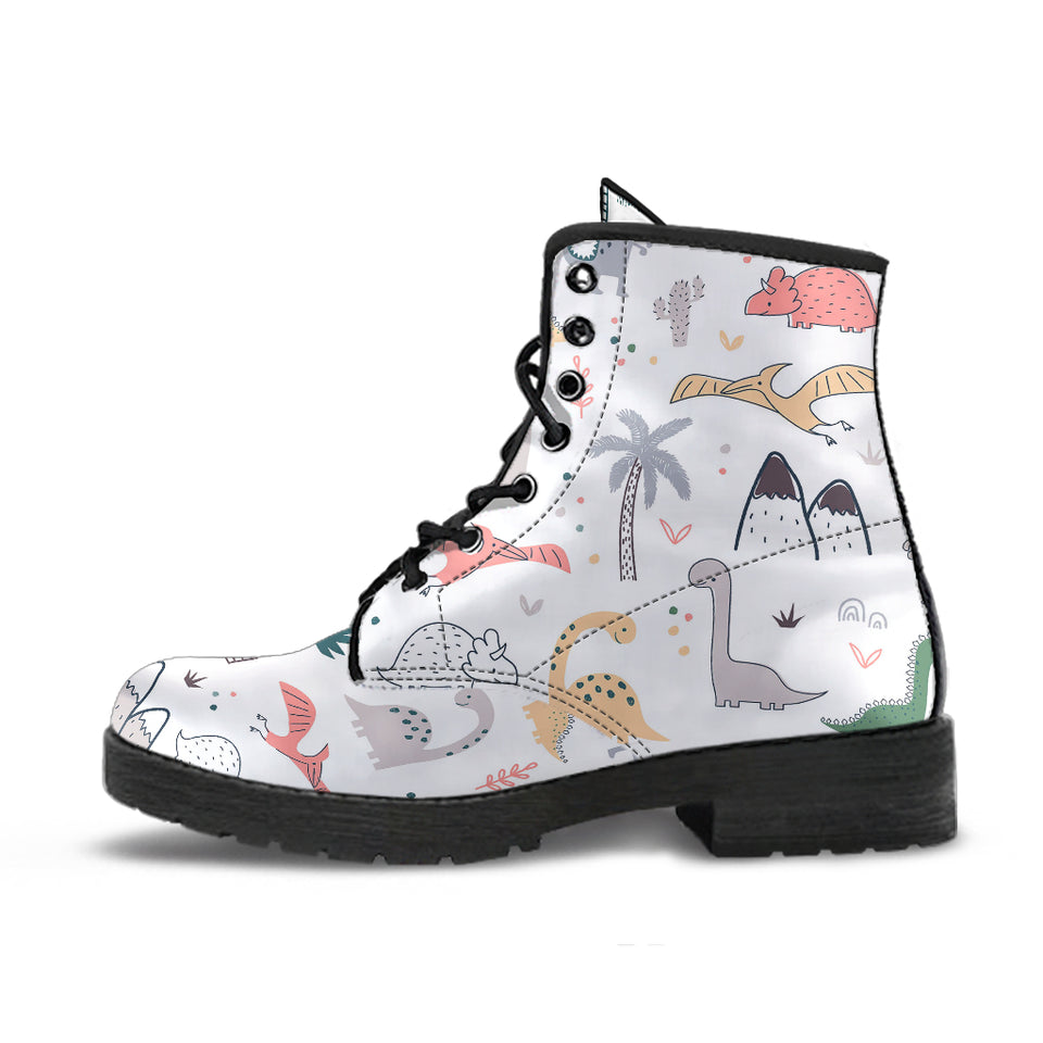 Cute Cartoon Dinosaurs Tree Pattern Leather Boots