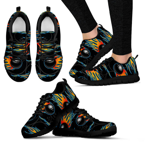 Bowling Balls Flame Pattern Women'S Sneaker Shoes