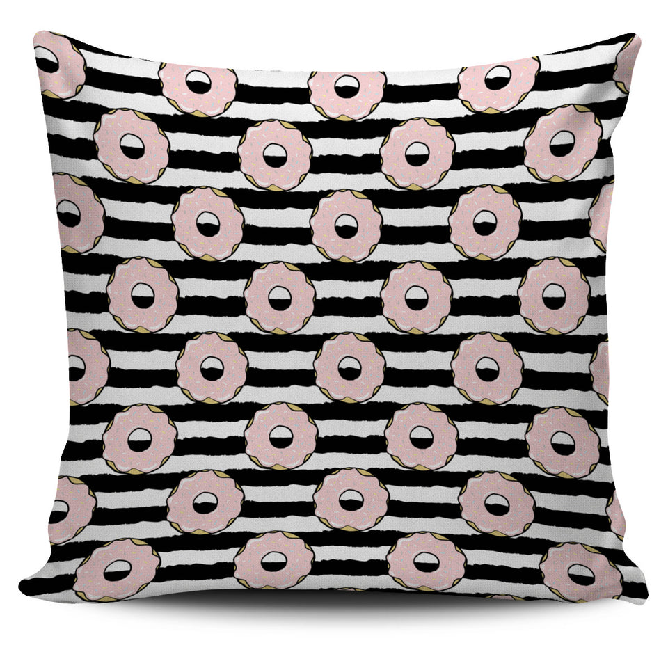 Donuts Pink Icing Striped Pattern Pillow Cover