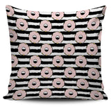 Donuts Pink Icing Striped Pattern Pillow Cover