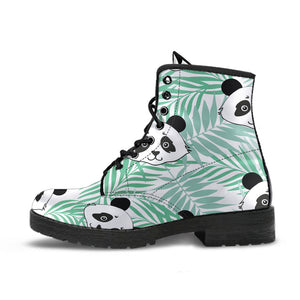 Panda Pattern Tropical Leaves Background Leather Boots