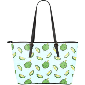 Durian Pattern Blue Background Large Leather Tote Bag