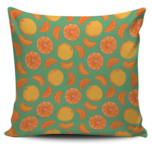 Orange Fruit Pattern Green Background Pillow Cover