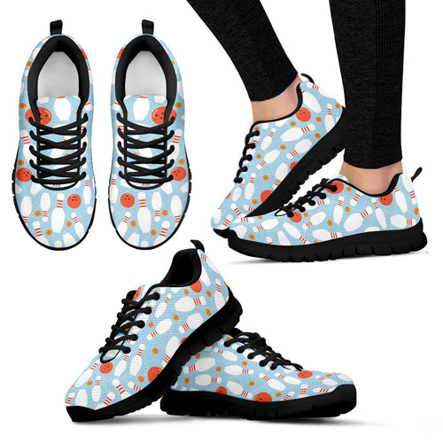 Bowling Ball Bowling Pins Blue Blackground Women'S Sneaker Shoes