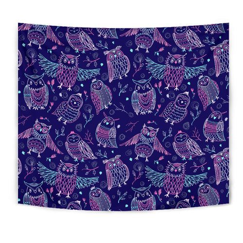 Cute Owls Pattern Boho Style Ornament Wall Tapestry