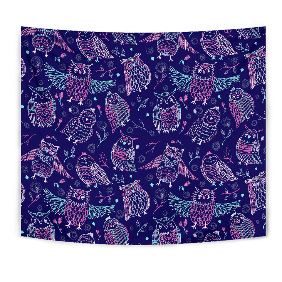 Cute Owls Pattern Boho Style Ornament Wall Tapestry