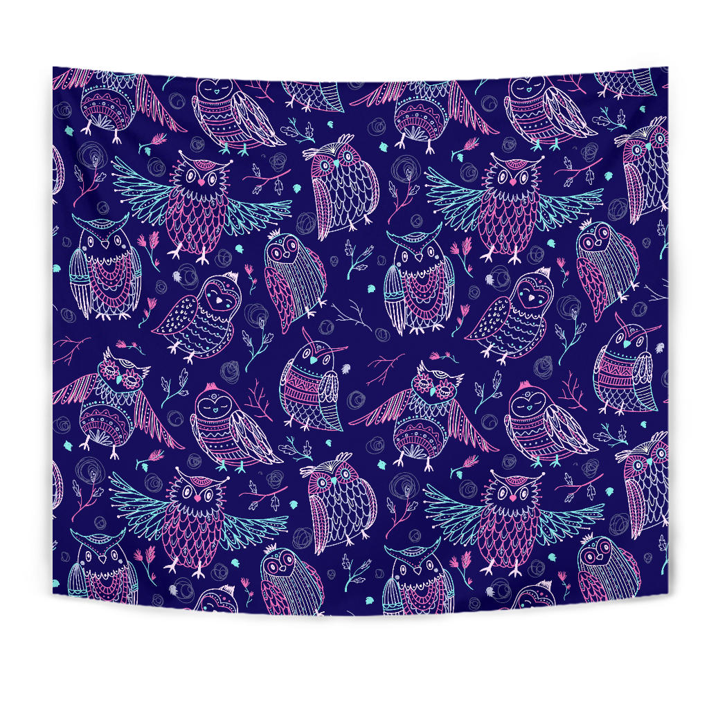 Cute Owls Pattern Boho Style Ornament Wall Tapestry