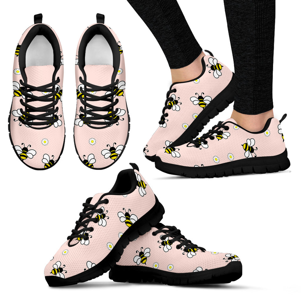 Cute Bee Flower Pattern Pink Background Women'S Sneaker Shoes