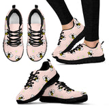 Cute Bee Flower Pattern Pink Background Women'S Sneaker Shoes