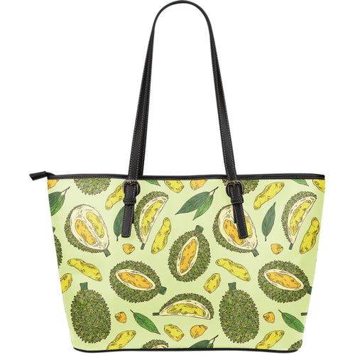 Durian Leaves Pattern Background Large Leather Tote Bag