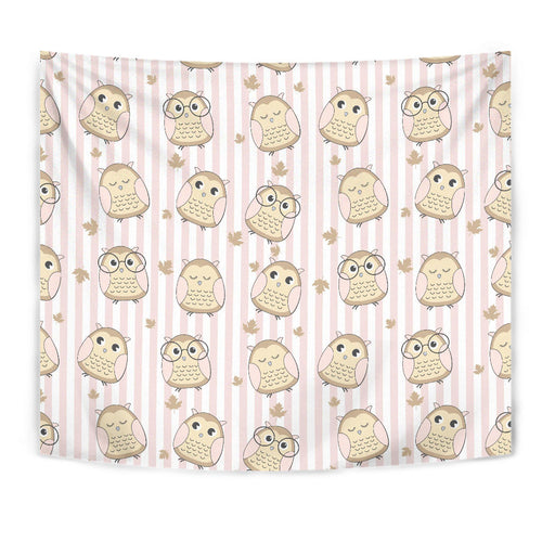 Cute Owl Leaf Wall Tapestry
