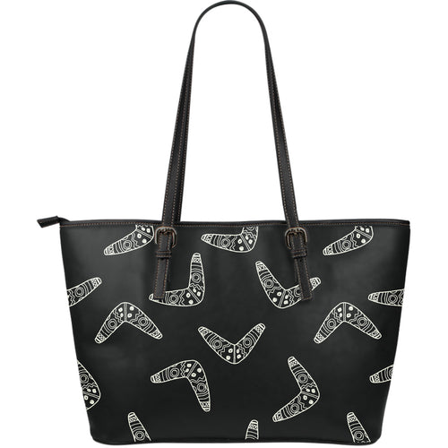 Hand Drawn Boomerang Australian Aboriginal Ornament Large Leather Tote Bag