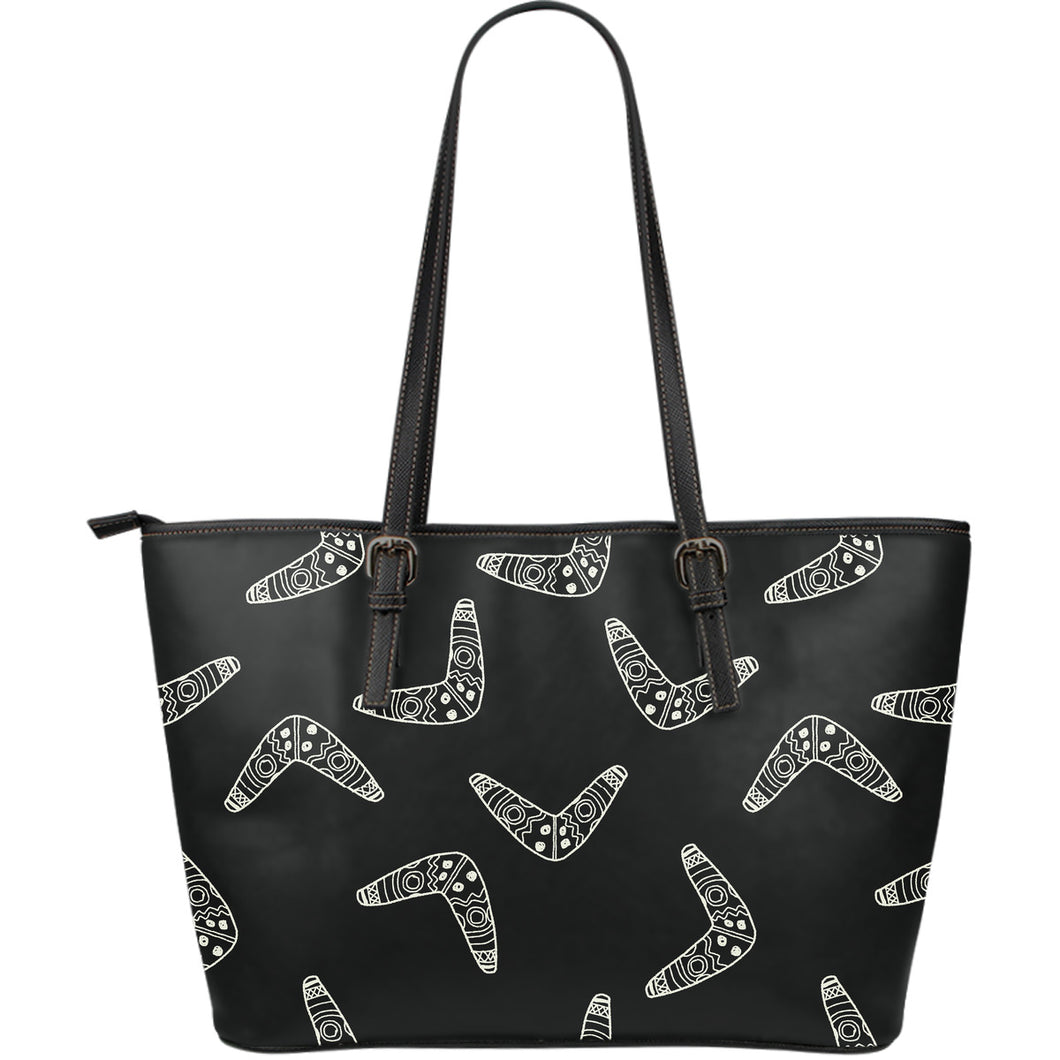 Hand Drawn Boomerang Australian Aboriginal Ornament Large Leather Tote Bag