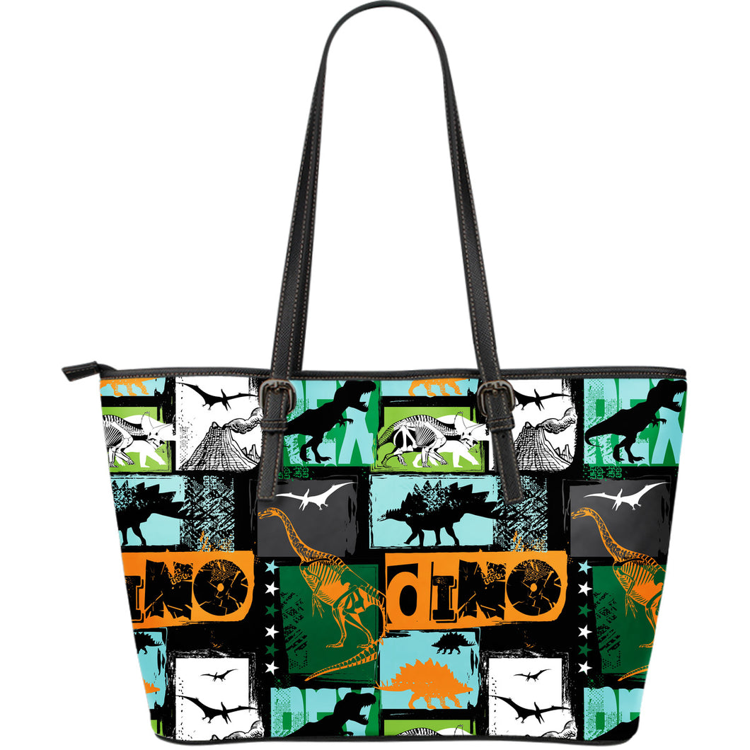 Dinosaurs Print Pattern Large Leather Tote Bag