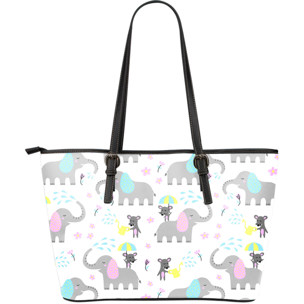 Cute Elephant Mouse Pattern Large Leather Tote Bag