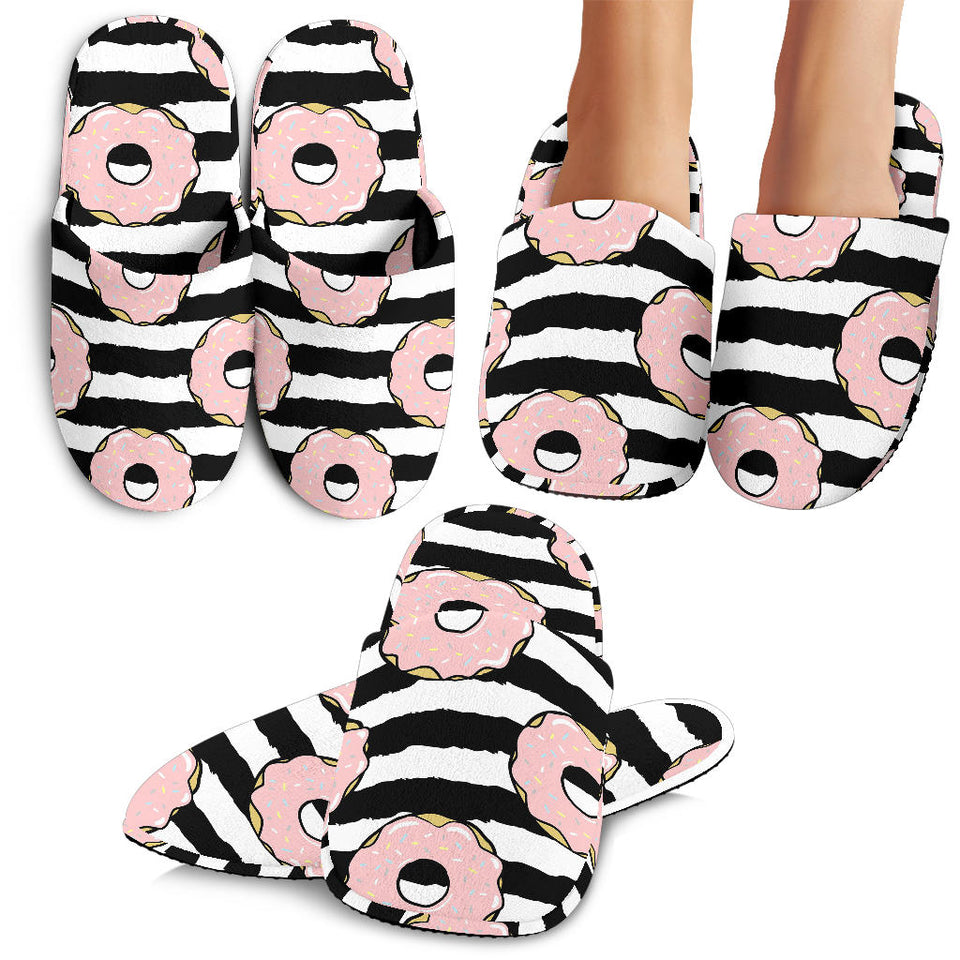 Donuts Pink Icing Striped Pattern Slippers