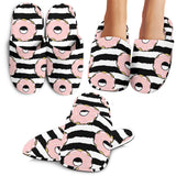 Donuts Pink Icing Striped Pattern Slippers