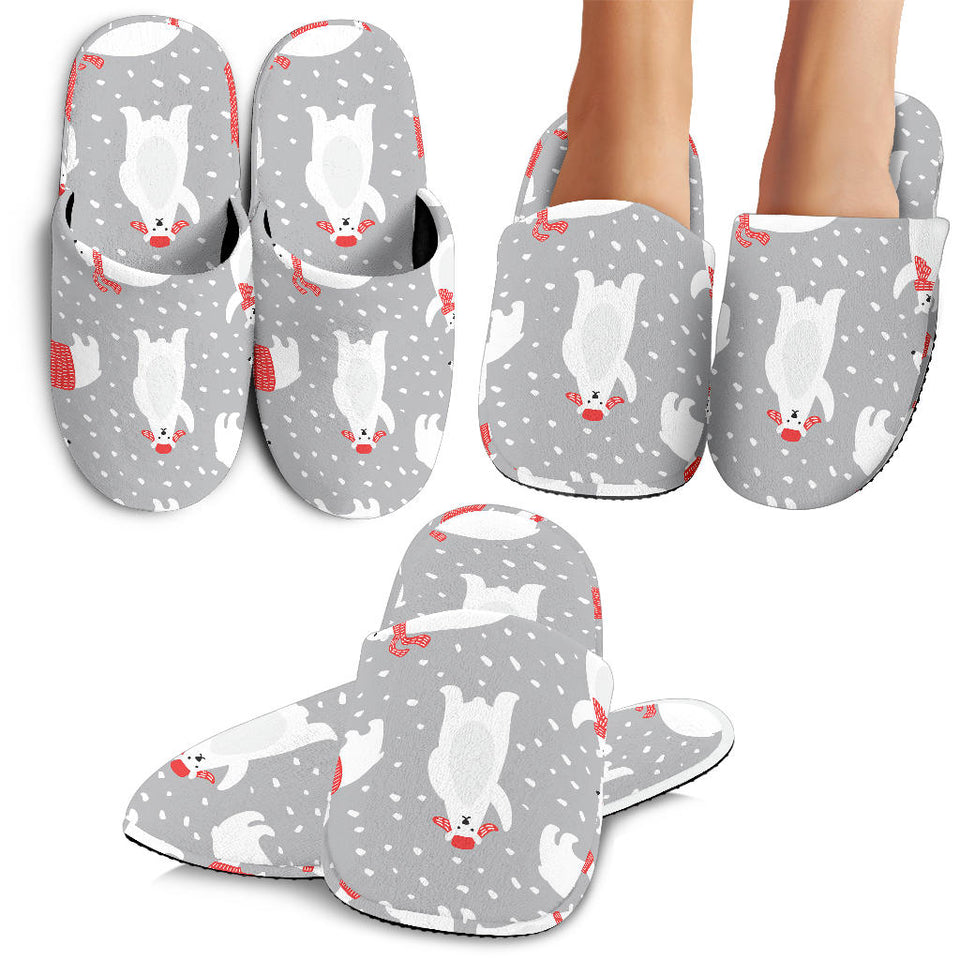 Cute Polar Bear Christmas Snow Pattern Slippers