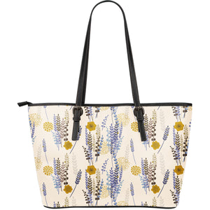 Lavender Modern Pattern Blackground Large Leather Tote Bag