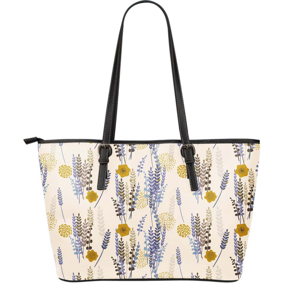 Lavender Modern Pattern Blackground Large Leather Tote Bag