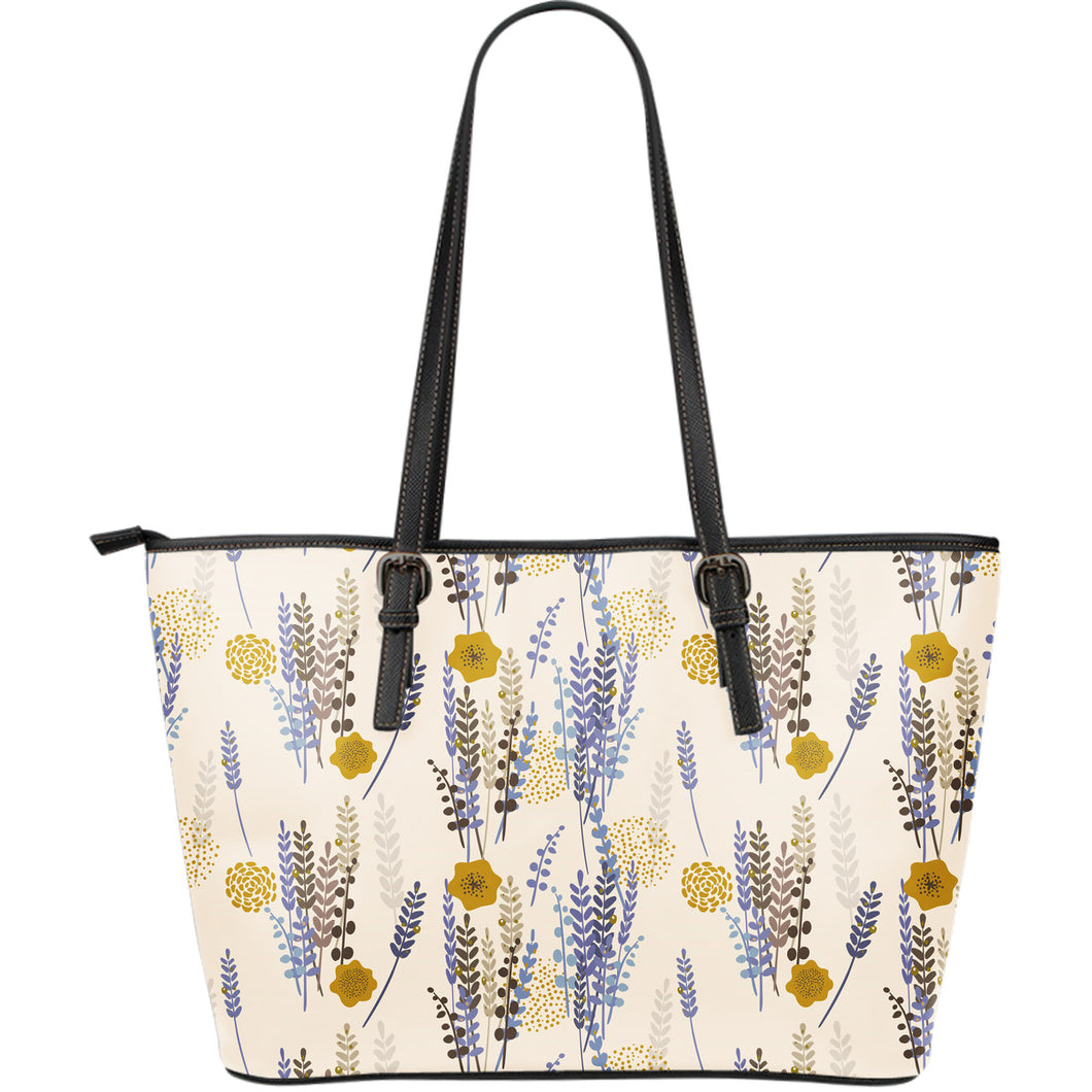 Lavender Modern Pattern Blackground Large Leather Tote Bag