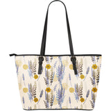 Lavender Modern Pattern Blackground Large Leather Tote Bag