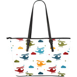 Colorful Helicopter Pattern Large Leather Tote Bag