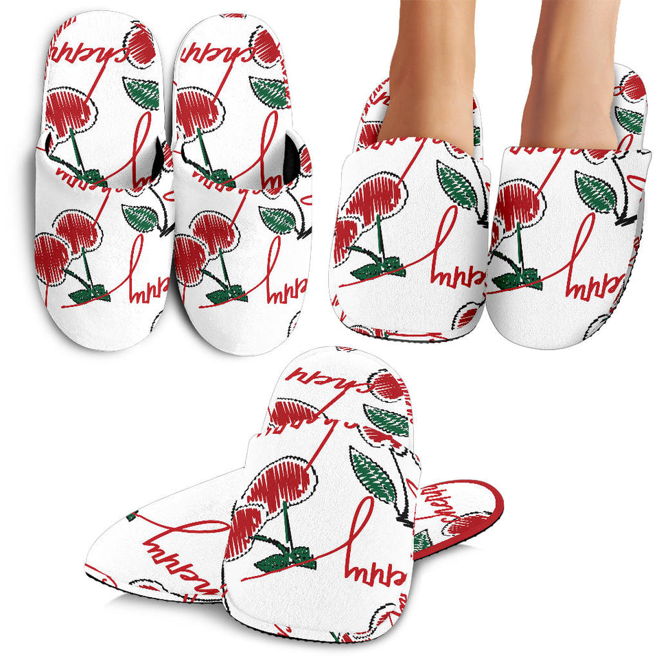 Hand Drawn Cherry Pattern Slippers