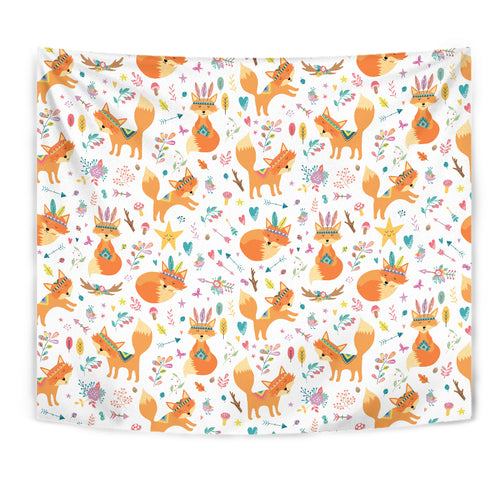 Cute Tribal Fox Pattern Wall Tapestry